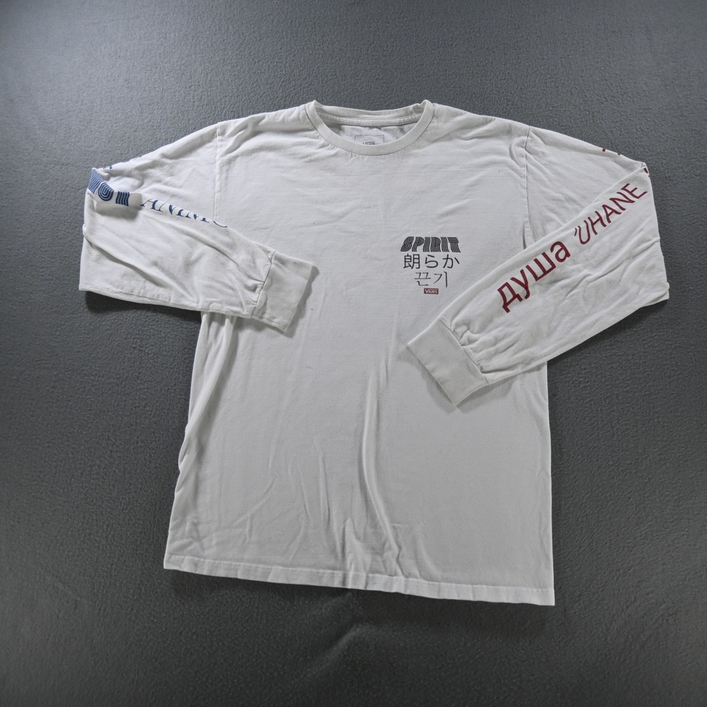 Vans Mens Spirit Multi-Language Graphic Long Sleeve T-Shirt Size Small White - Picture 2 of 7